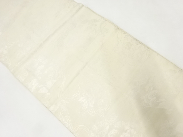アンティーク　檜扇に松・牡丹模様織出し花嫁衣装白無垢丸帯（材料）